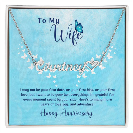 Anniversary Gift From Husband To Wife, Custom Heart Name Necklace With Personal Message Card Curious Draft