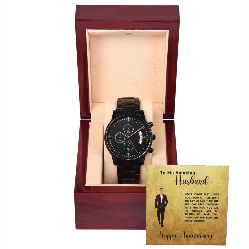 Anniversary Gift To My Amazing Husband Black Chronograph Watch With Personal Message Card Curious Draft