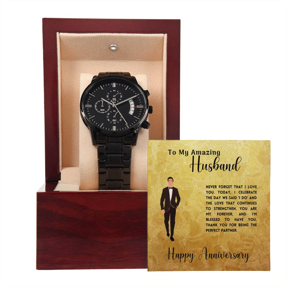 Anniversary Gift To My Amazing Husband Black Chronograph Watch With Personal Message Card Curious Draft