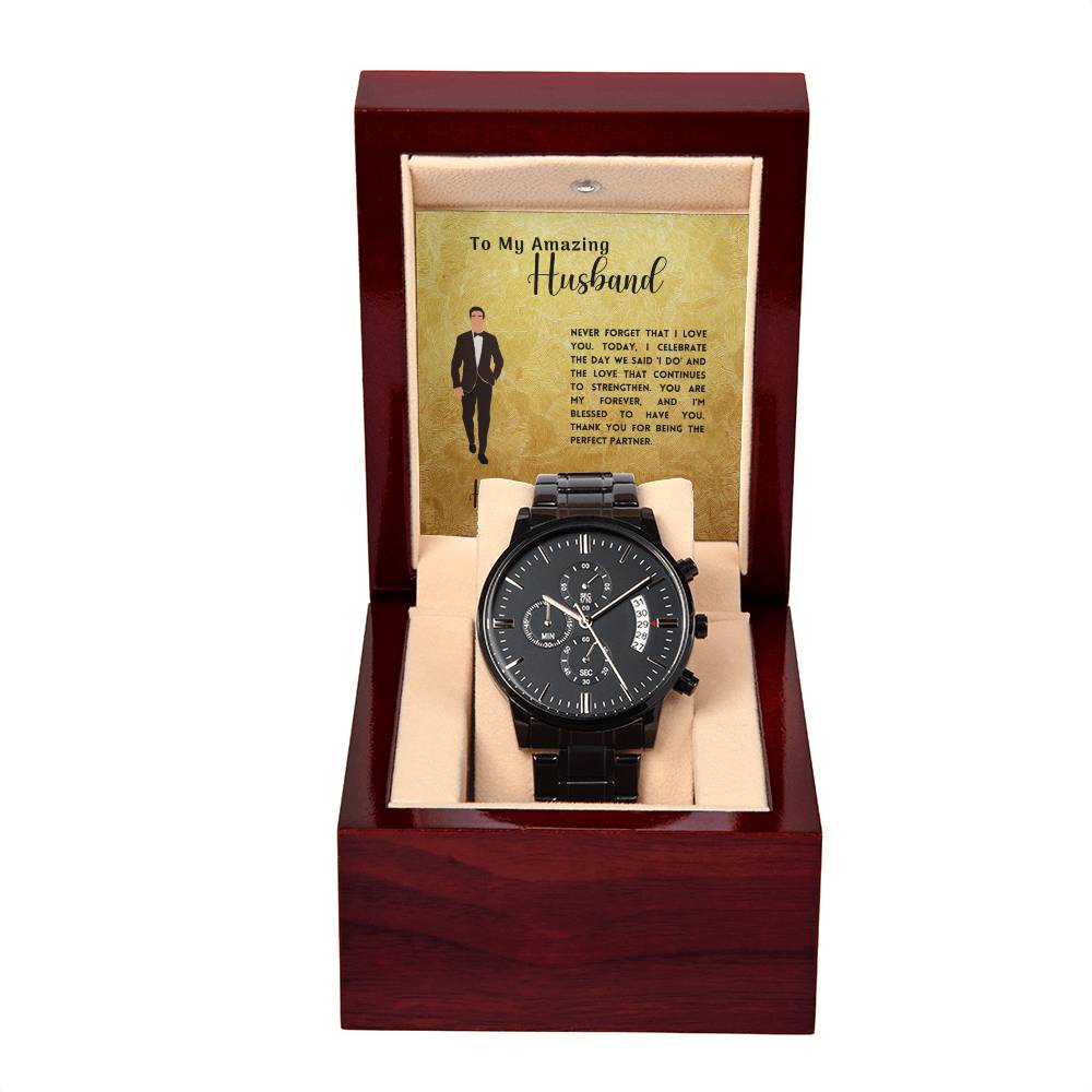 Anniversary Gift To My Amazing Husband Black Chronograph Watch With Personal Message Card Curious Draft