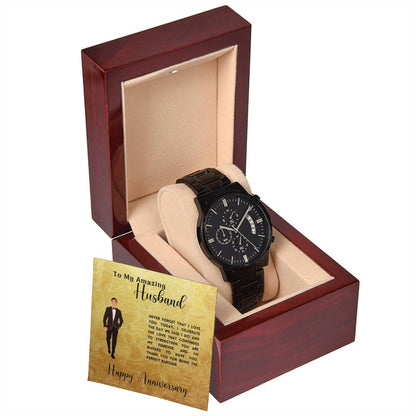 Anniversary Gift To My Amazing Husband Black Chronograph Watch With Personal Message Card Curious Draft