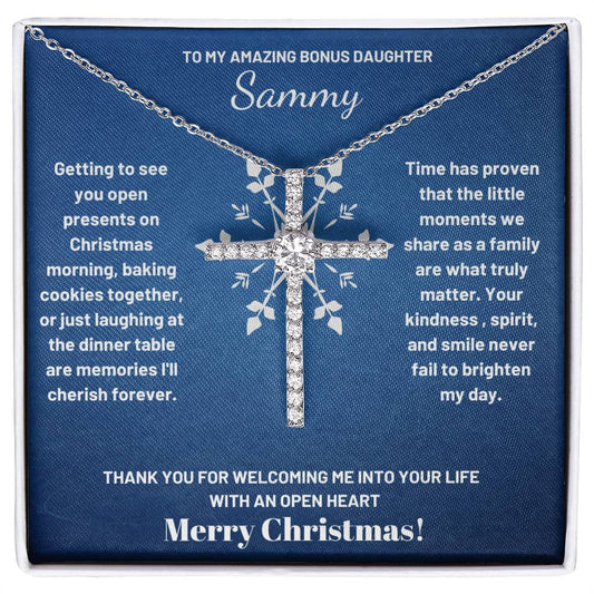 Christmas Gift For Bonus Daughter CZ Cross Necklace with Personal Message Card Curious Draft