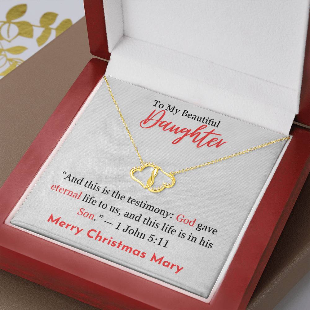 Christmas Gift For Daughter Everlasting Love Necklace With Bible Verse Message Card - 1 John 5 : 11 Curious Draft