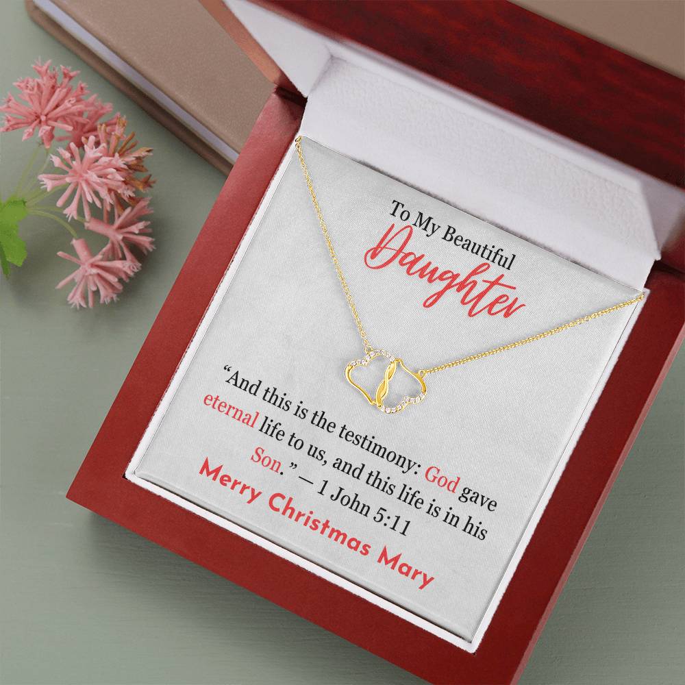 Christmas Gift For Daughter Everlasting Love Necklace With Bible Verse Message Card - 1 John 5 : 11 Curious Draft