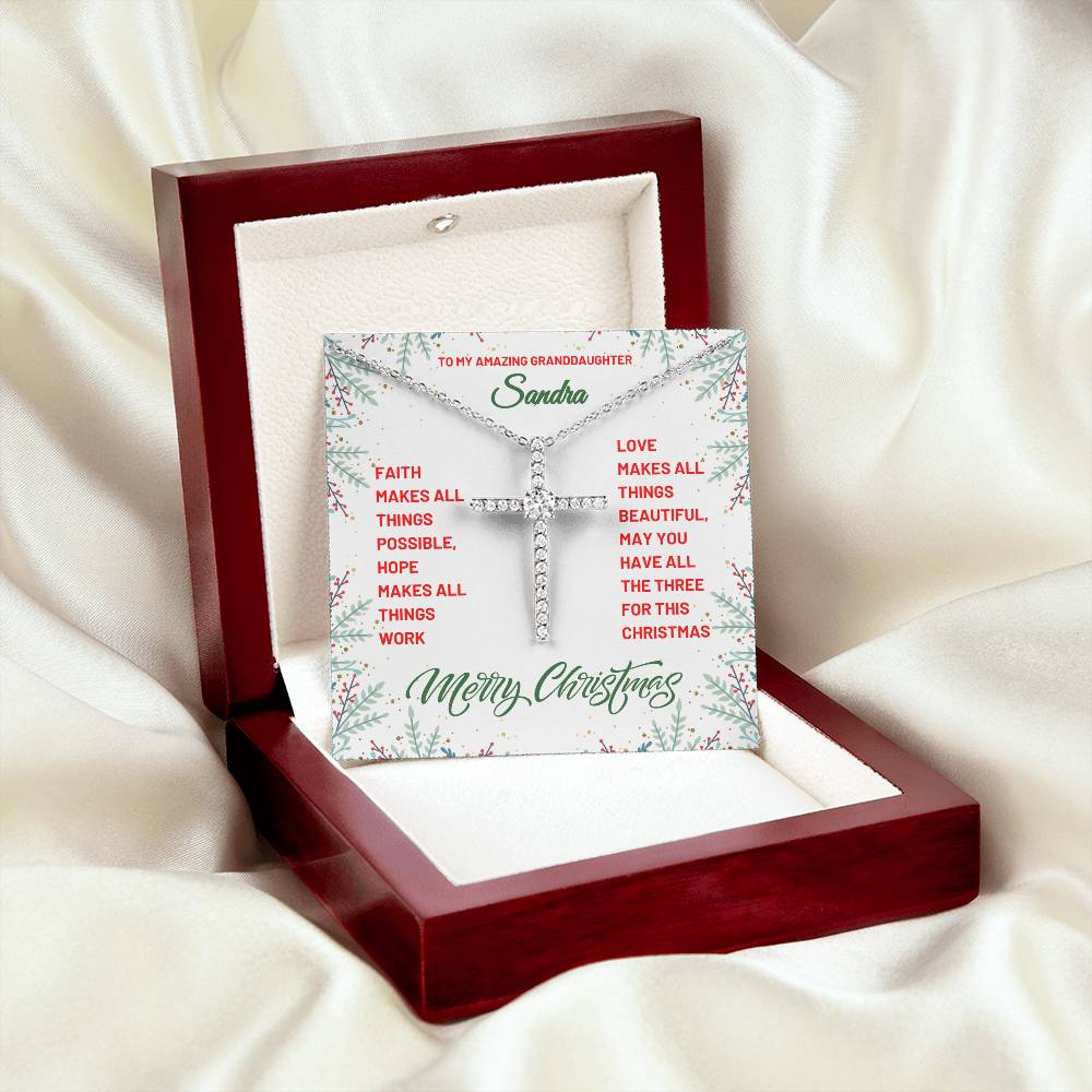 Christmas Gift For Granddaughter Faith Makes All Things Possible CZ Cross Necklace with Personal Message Card Curious Draft