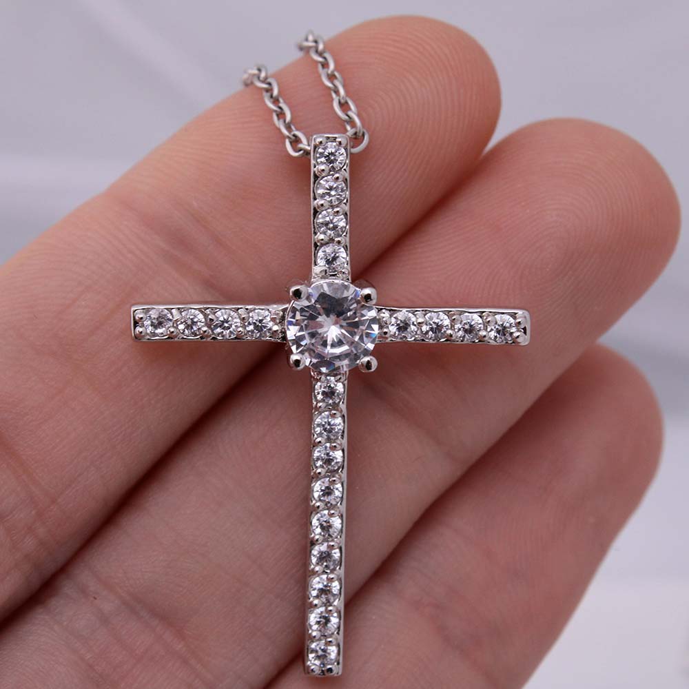 Christmas Gift For Granddaughter Faith Makes All Things Possible CZ Cross Necklace with Personal Message Card Curious Draft