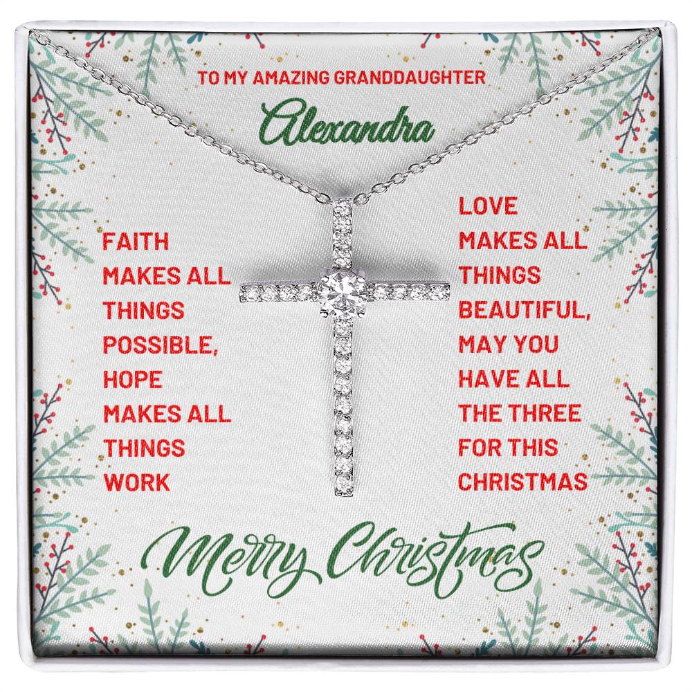 Christmas Gift For Granddaughter Faith Makes All Things Possible CZ Cross Necklace with Personal Message Card Curious Draft