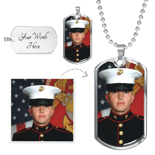 Dog Tag Photo Necklace with Military Ball Chain - A Tribute to Your Service Curious Draft