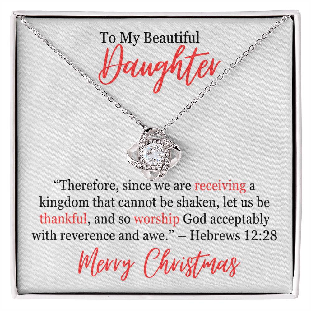 Hebrews 12_28 Love Knot Necklace With Personal Message Card Curious Draft