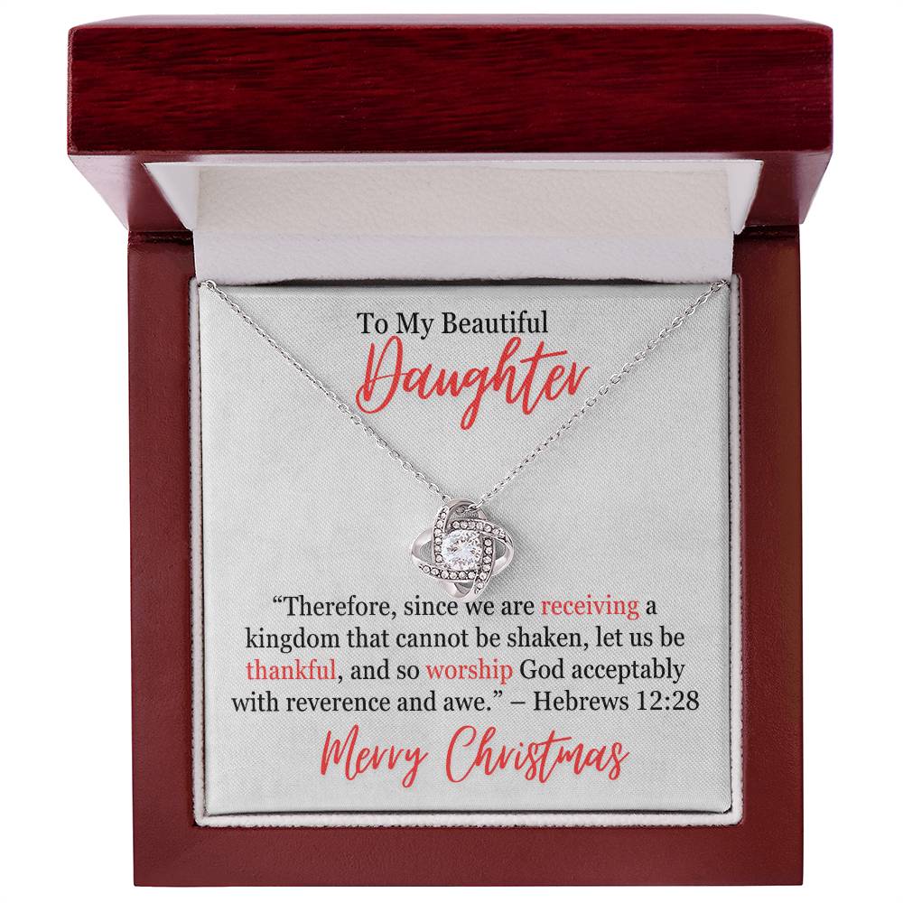 Hebrews 12_28 Love Knot Necklace With Personal Message Card Curious Draft