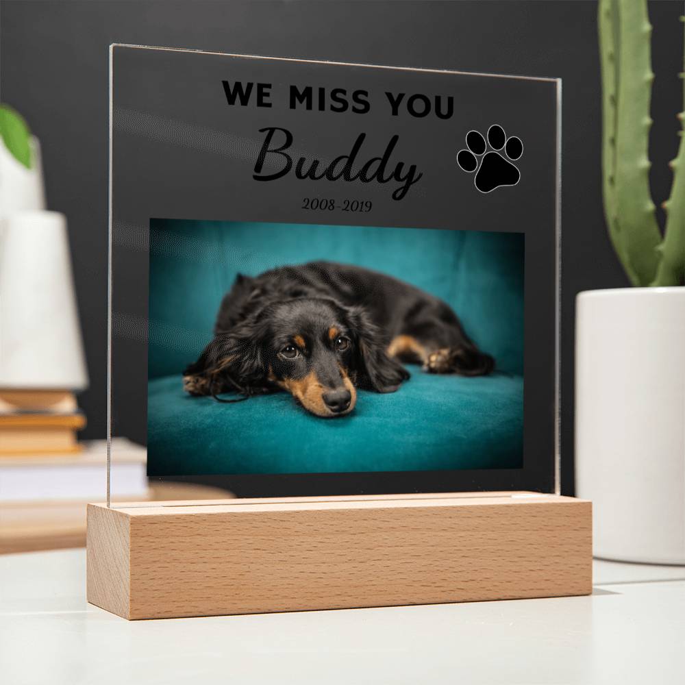 We Miss You Custom Pet Memorial Acrylic Plaque Curious Draft