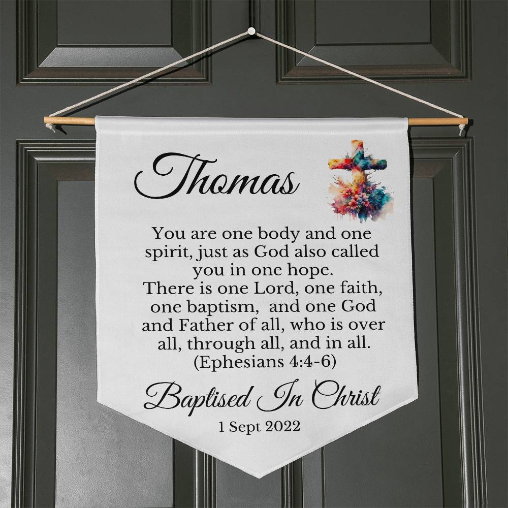 Personalized Baptized In Christ Wall Pennant Baptism Gift Christening Gift