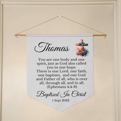 Personalized Baptized In Christ Wall Pennant Baptism Gift Christening Gift