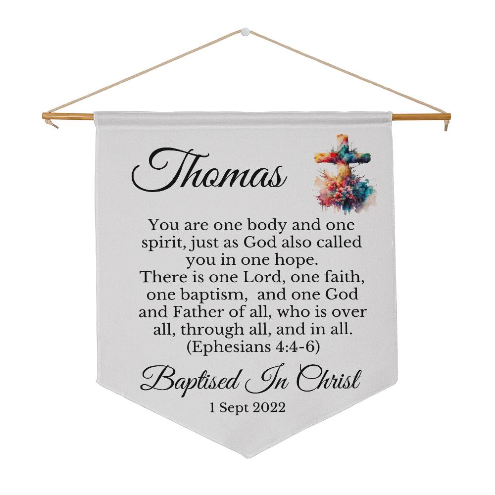 Personalized Baptized In Christ Wall Pennant Baptism Gift Christening Gift